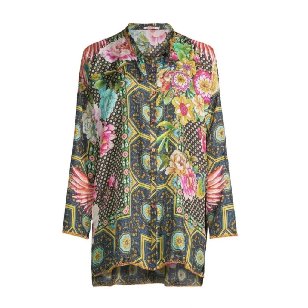 Nwt Johnny Was Fagan Josie Tunic In Floral Print Lightweight Silk Blouse S